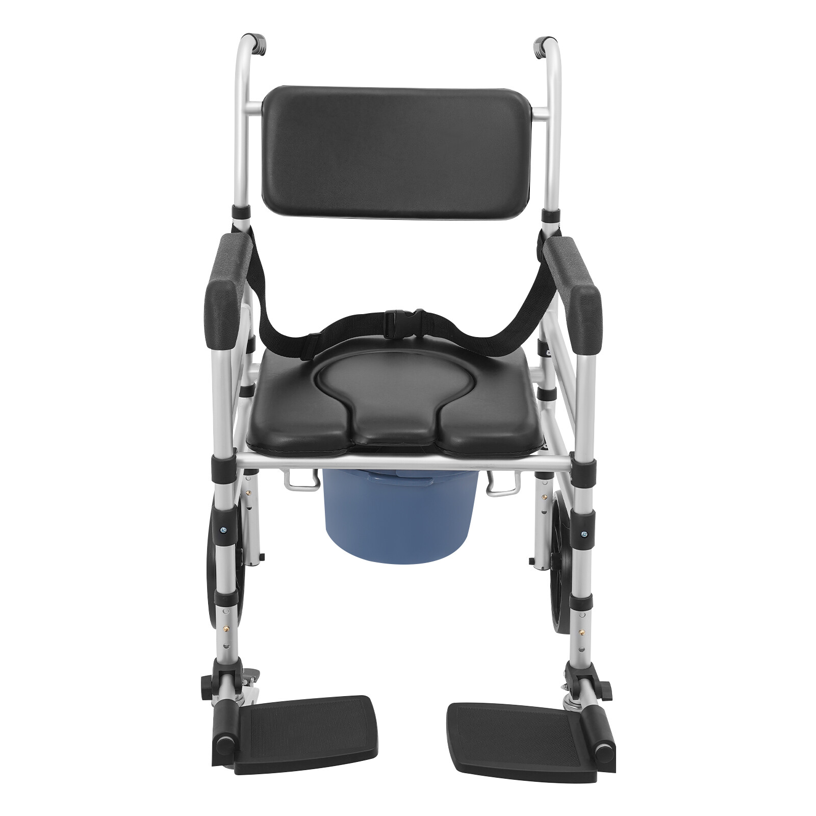 Foldable Shower Rolling Chair Adjustable Seat Folding Bath Wheelchair w/ Wheels