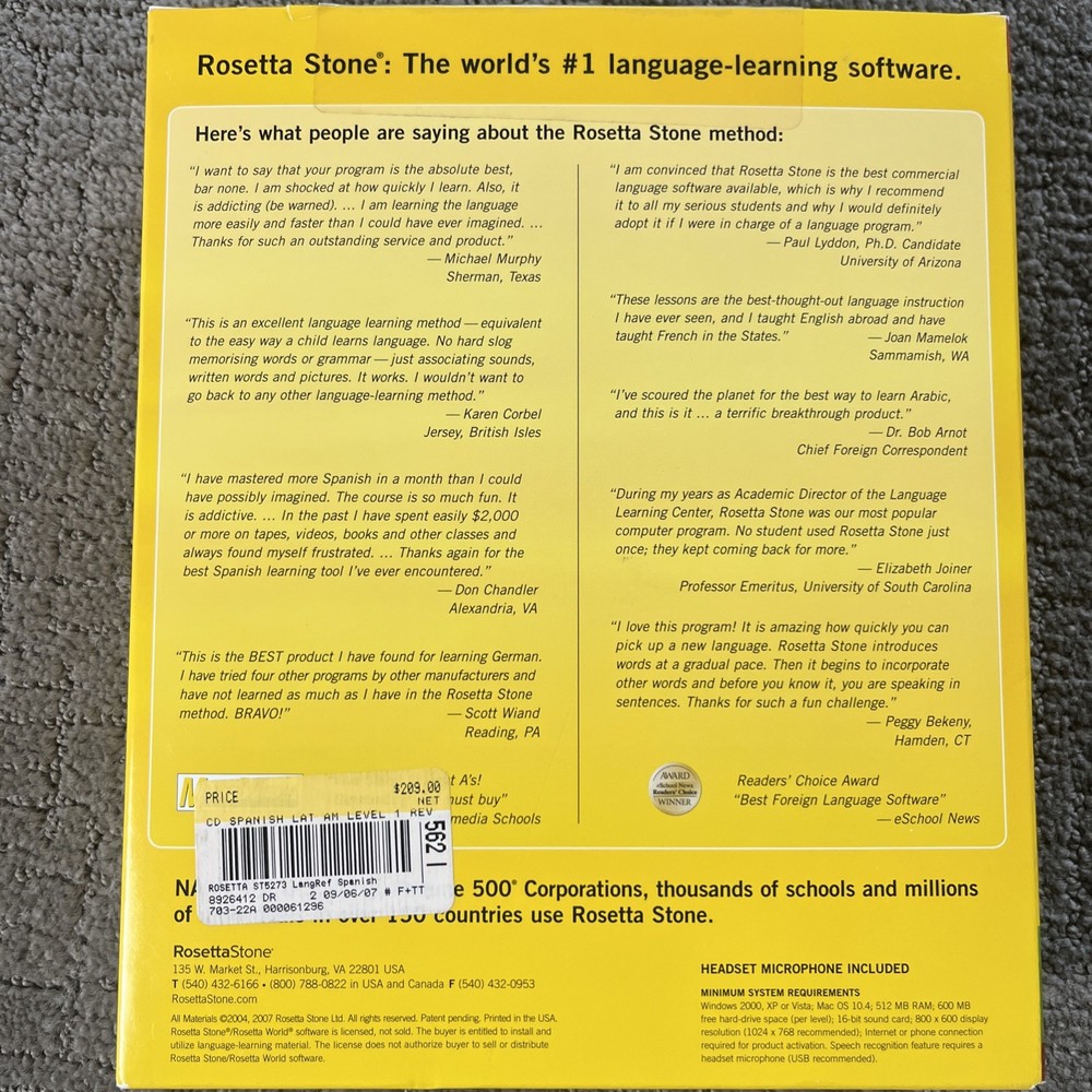 Rosetta Stone Spanish Level 1 Version 3 Complete With Headset