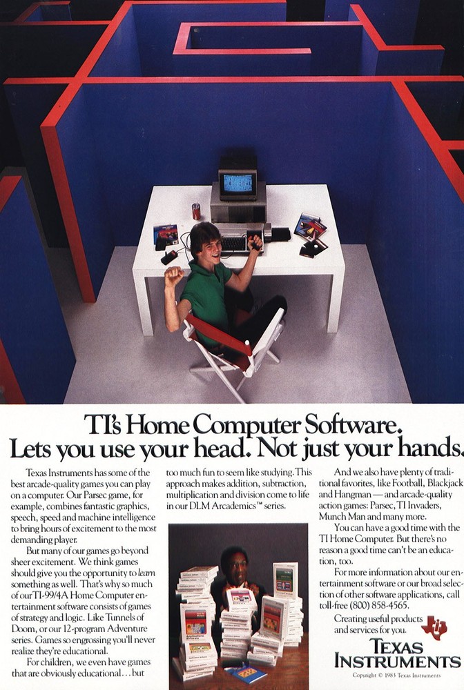 1983 Texas Instruments: Home Computer Software, Use Your Head Vintage Print Ad