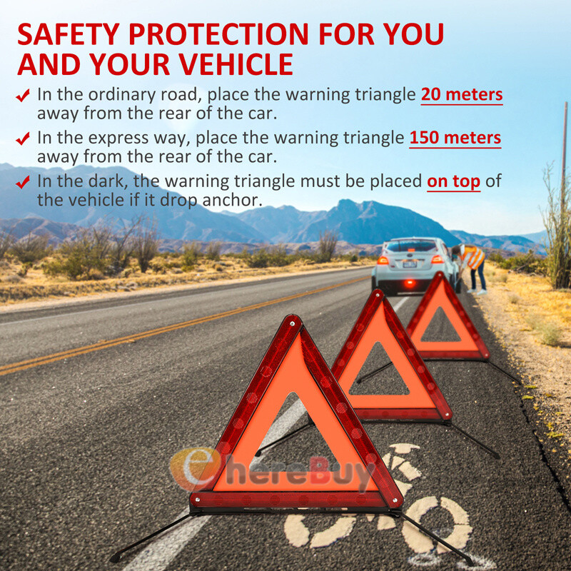3 Pack Car Emergency Warning Triangles, Reflective Roadside Safety Triangle Kit