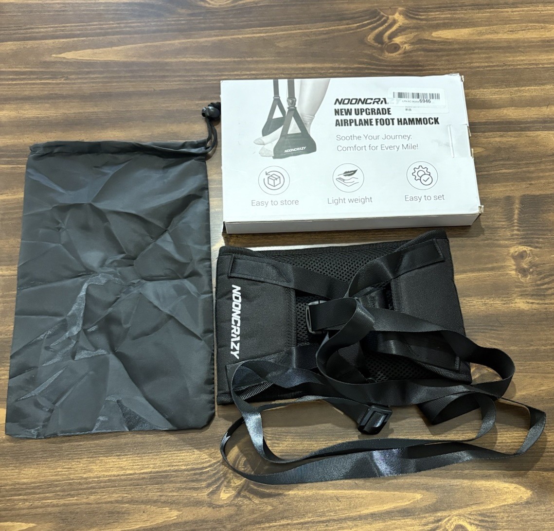NoonCrazy Airplane Foot Hammock Black Comfort Easy Set Up Packable Lightweight