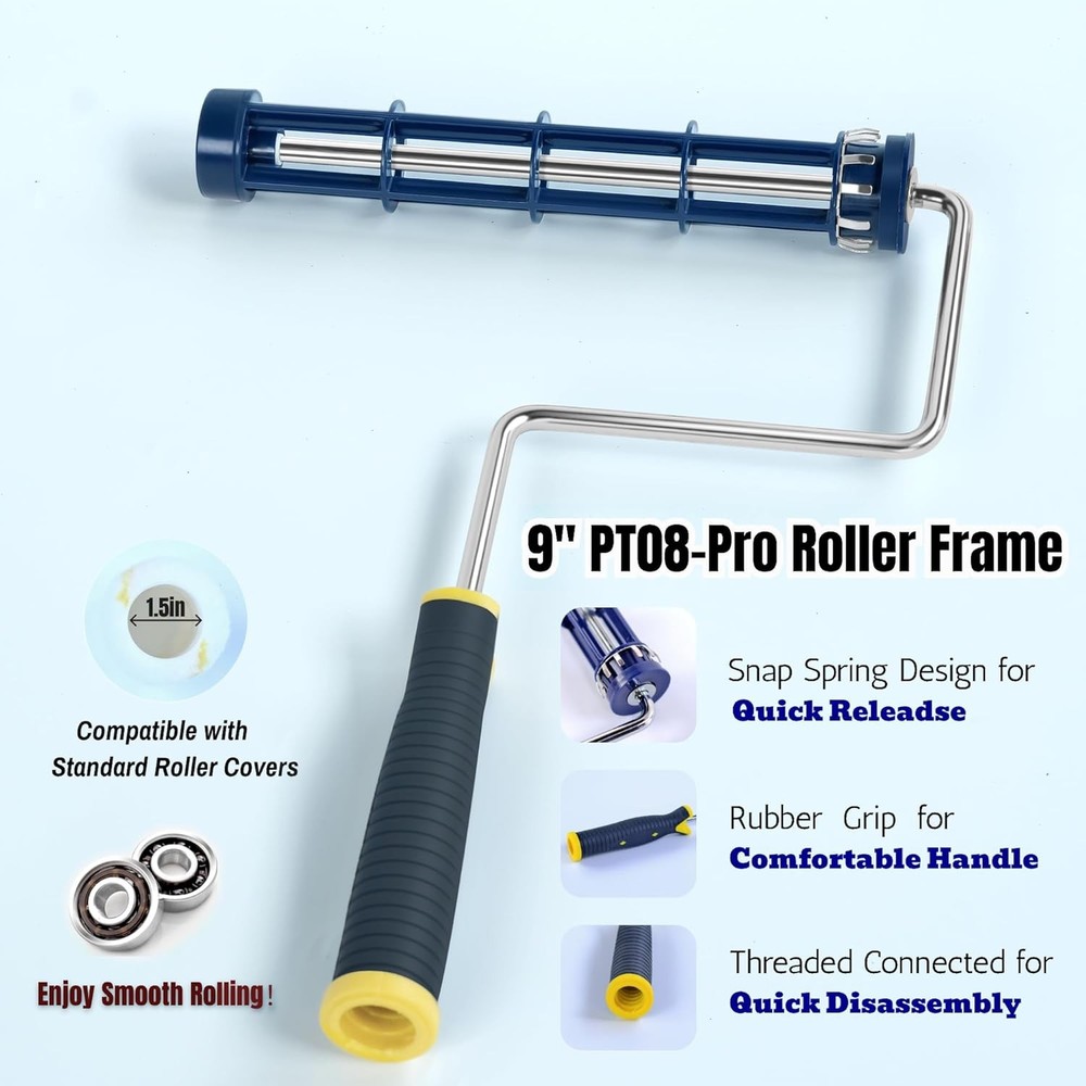 Paint Roller Kit - Set with 2" Paint Brush, Heavy-Duty 9" Paint Roller Frame, 48