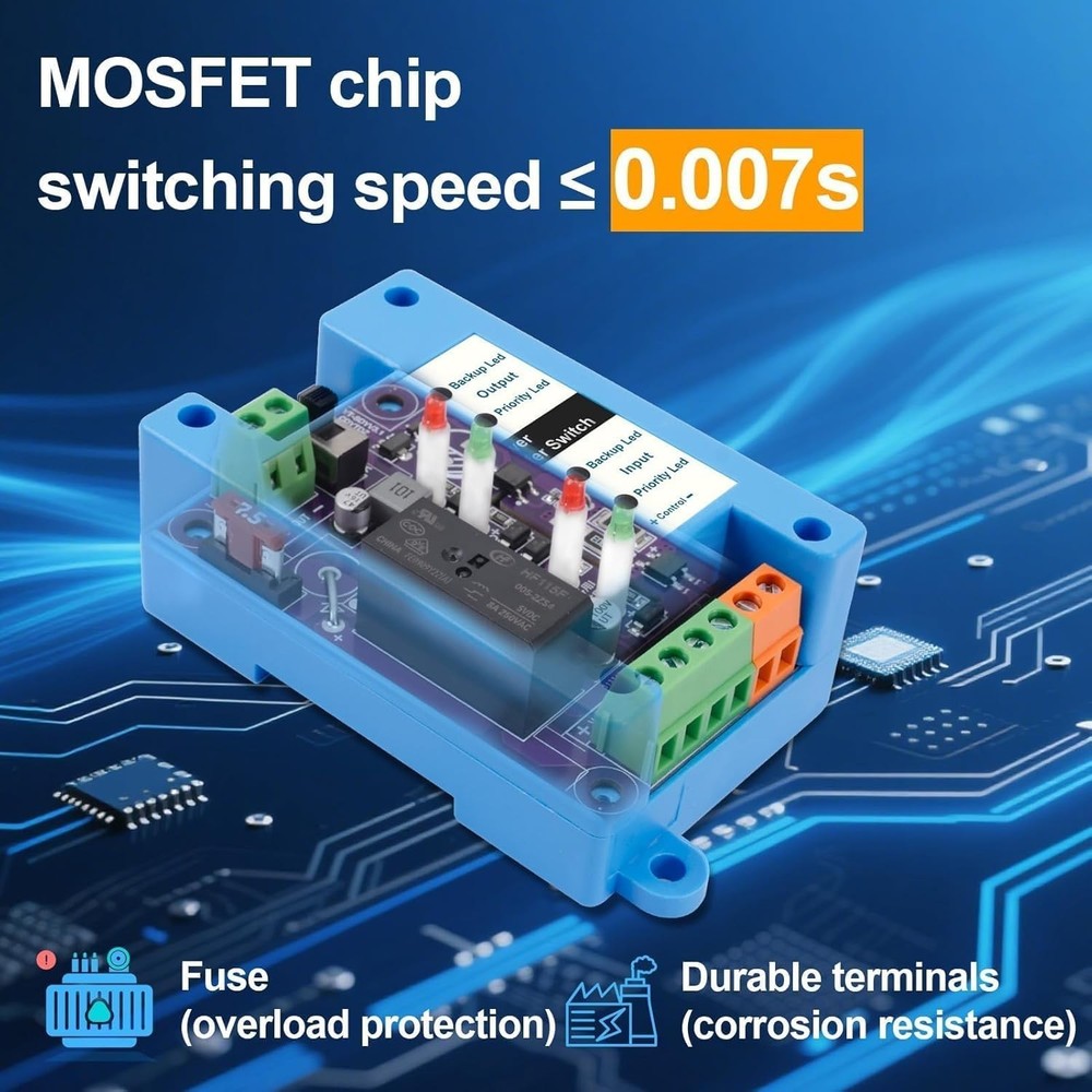 DC Automatic Transfer Switch 5-60V 5A - Fast Switching with Protection Features
