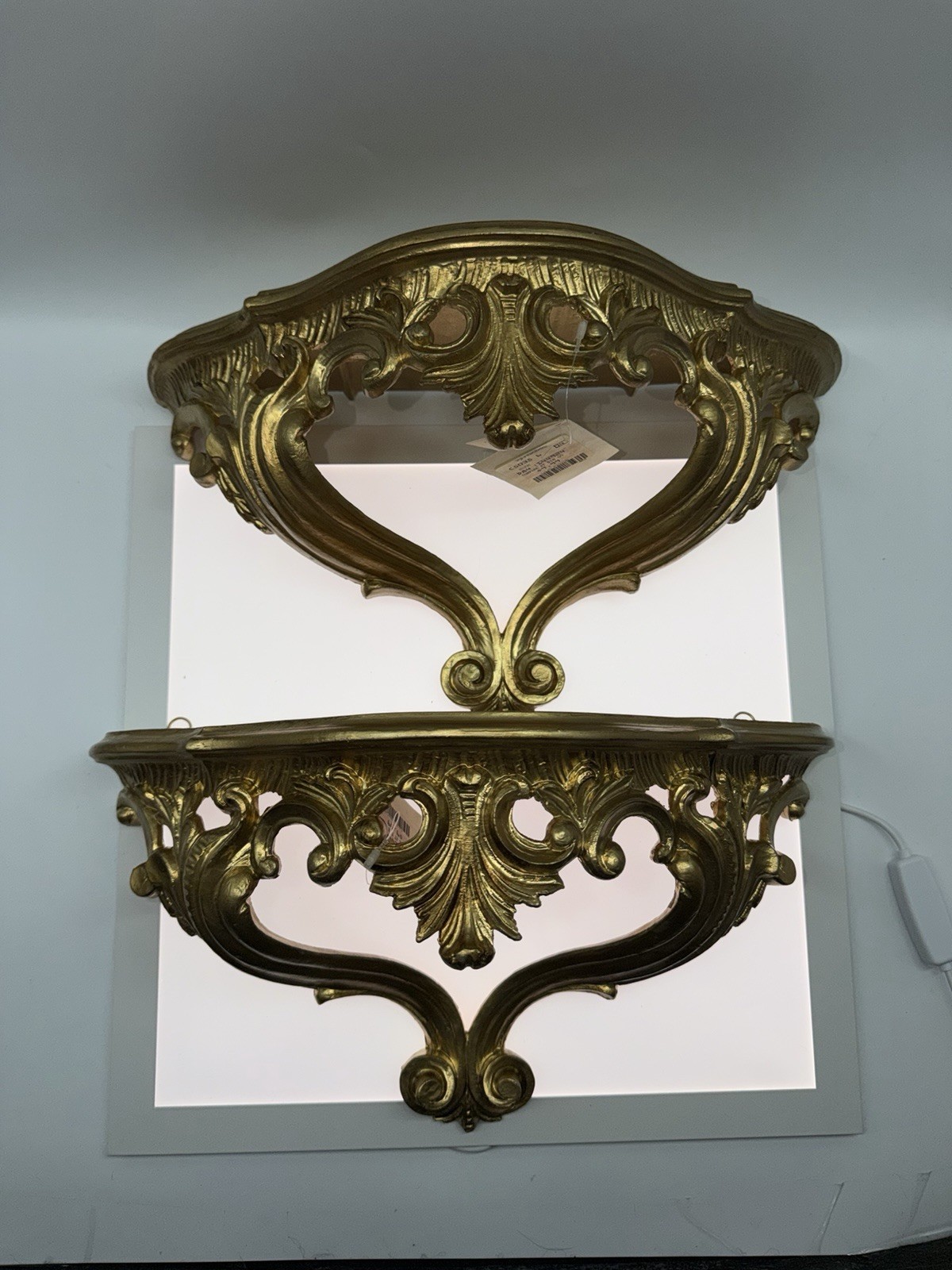 Vintage Euromarchi Italy Hollywood Regency Shelves Resin Gold Finish Wall Hang 2