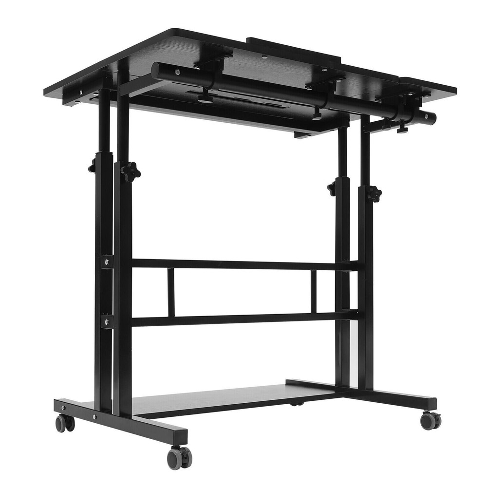 Rolling Laptop Desk Adjustable Height Office Computer Table Stand Up Workstation