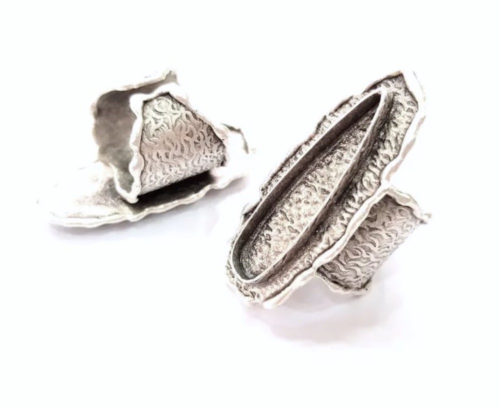 Ring Blank Base Bezel Setting Cabochon Adjustable Antique Silver Brass