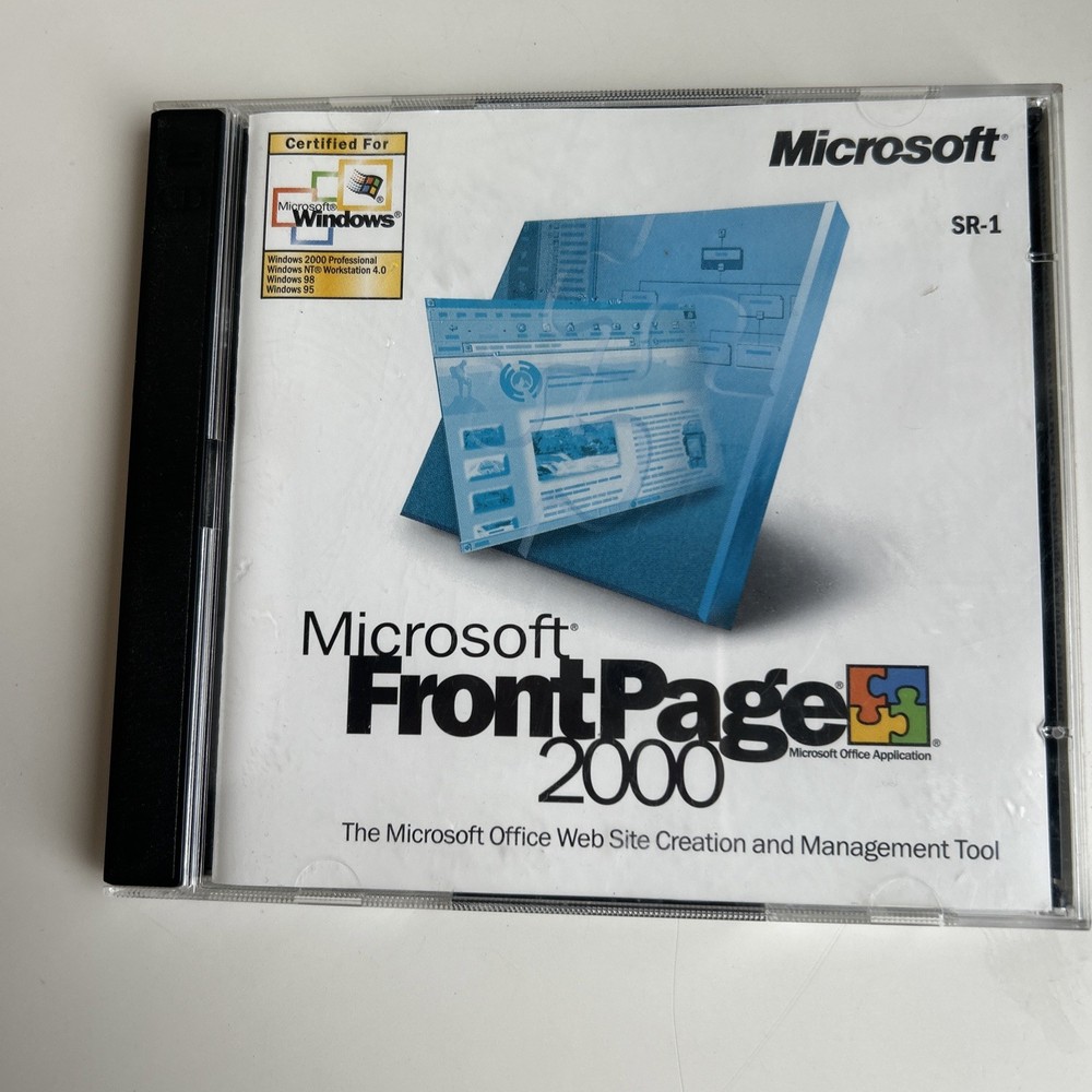 2000 Microsoft Front Page CD-Rom Software Full Version SR-1 w/ Product Key EUC