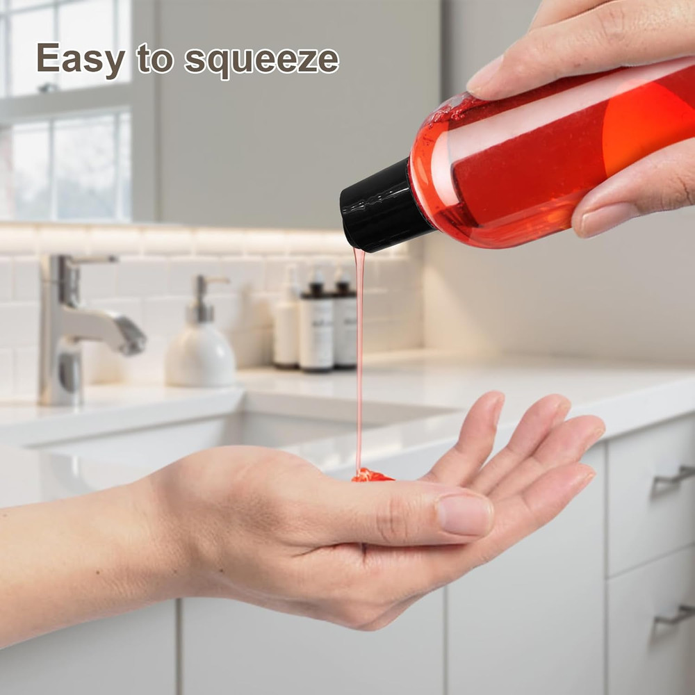 2 Pack 8 oz Plastic Squeeze Bottles with Black Disc Caps Refillable Clear Empty