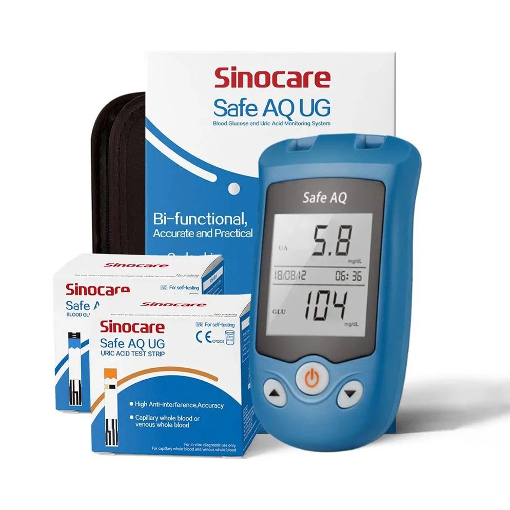 Safe AQ UG Dual Glucose & Uric Acid Meter - Monitor 2-in-1 with 100 Strips