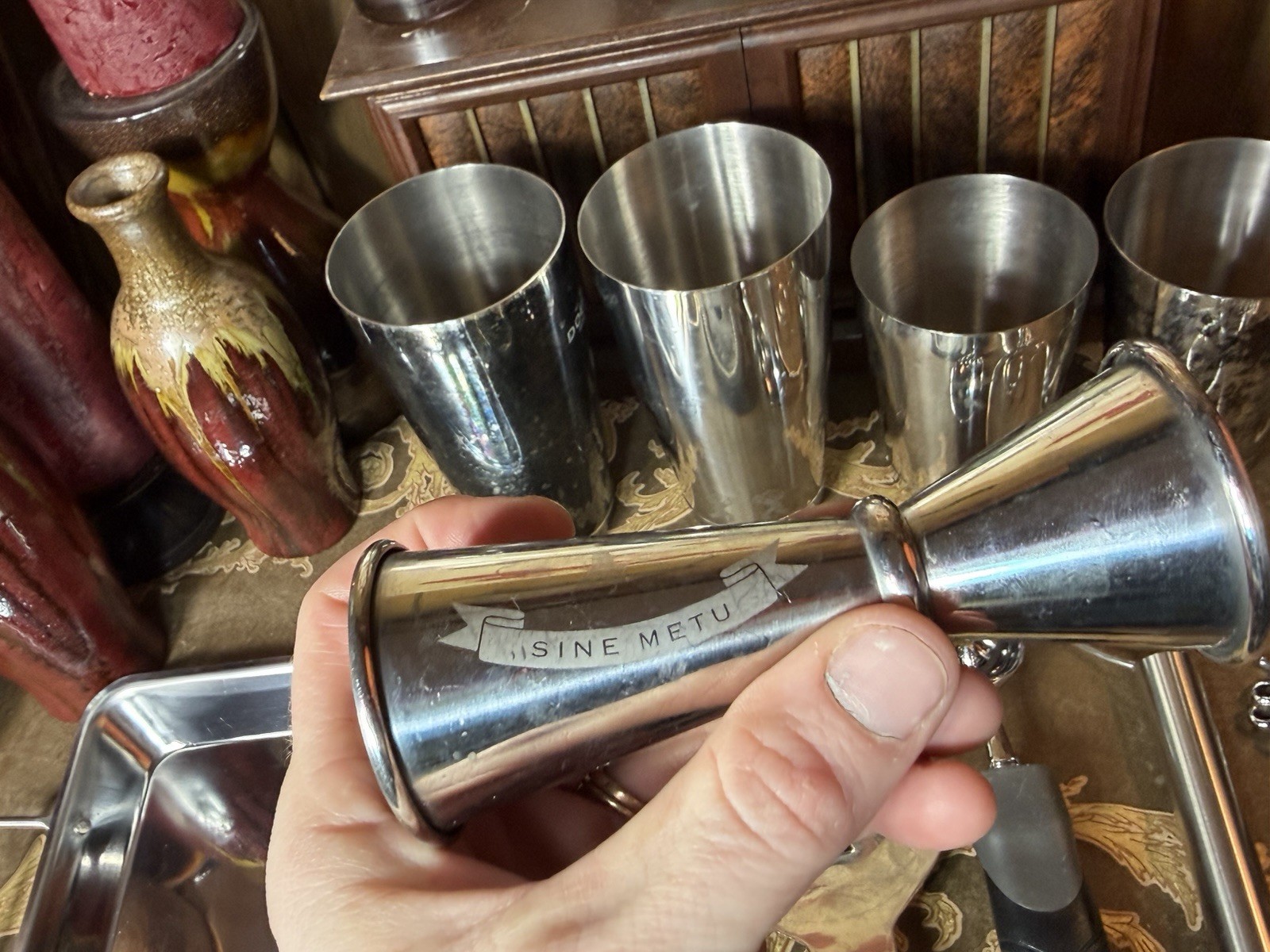 Stainless Steel Cocktail Shaker Set Bar Tools Lot Jigger Strainer Spoon