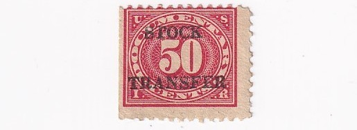 STAMP SCOTT RD9 "DOCUMENTARY - Stock Transfer" 50 CENT  1920 MNG - B