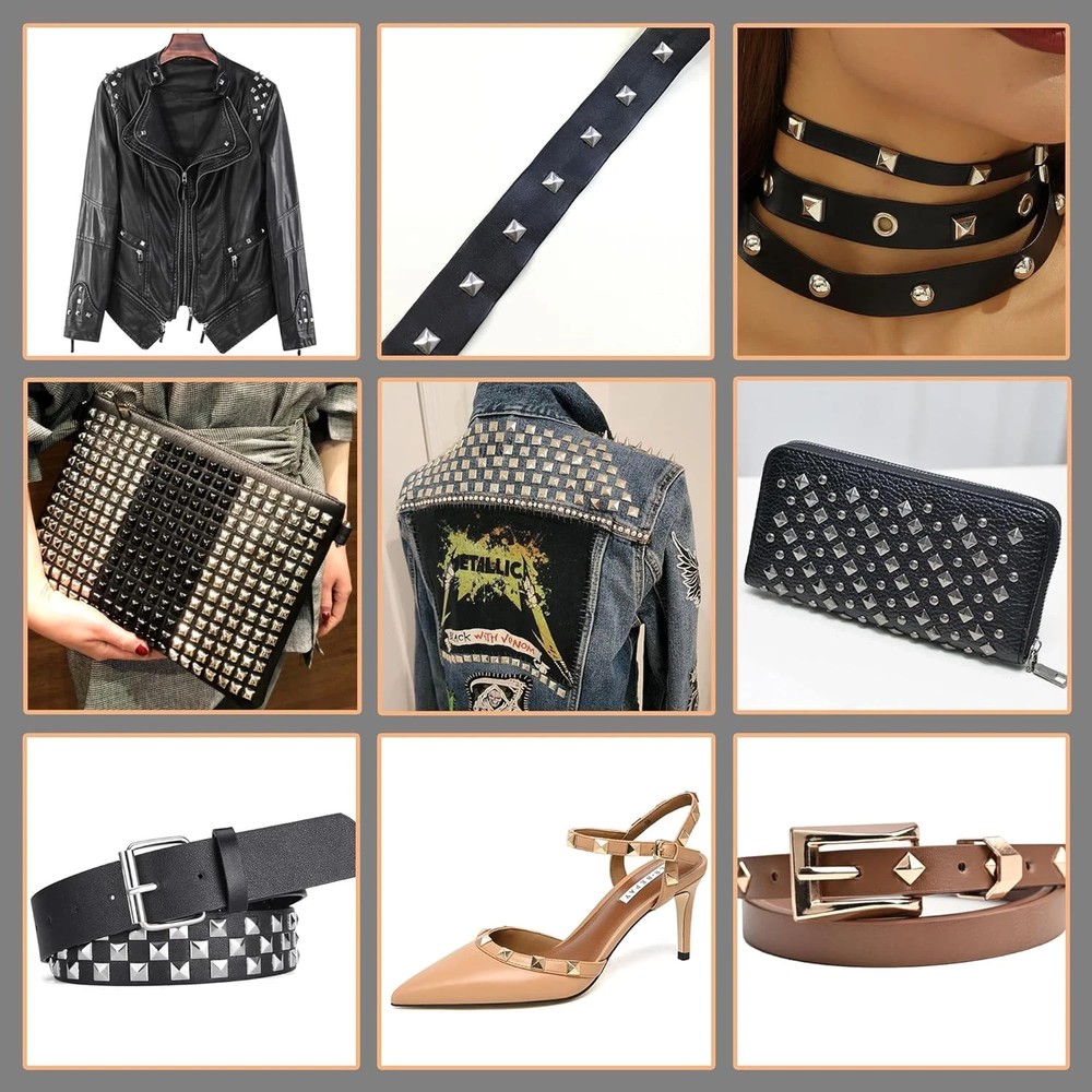968 Pcs Assorted Sizes Square Pyramid Studs Prong Studs for Clothing Leather Riv