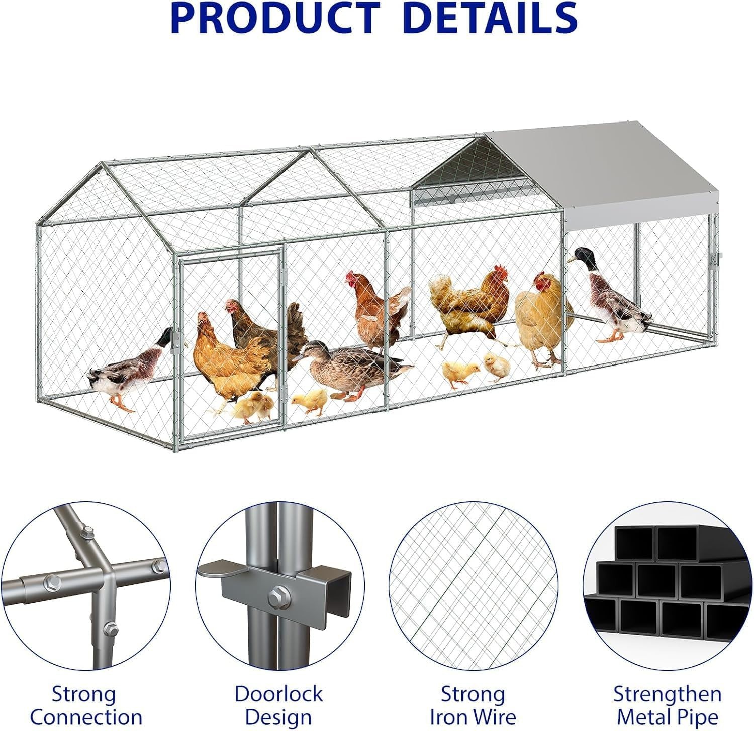 Heavy Duty Outdoor Walk-in Chicken Runs w/Cover Poultry Cage 120"×40"×40" Silver