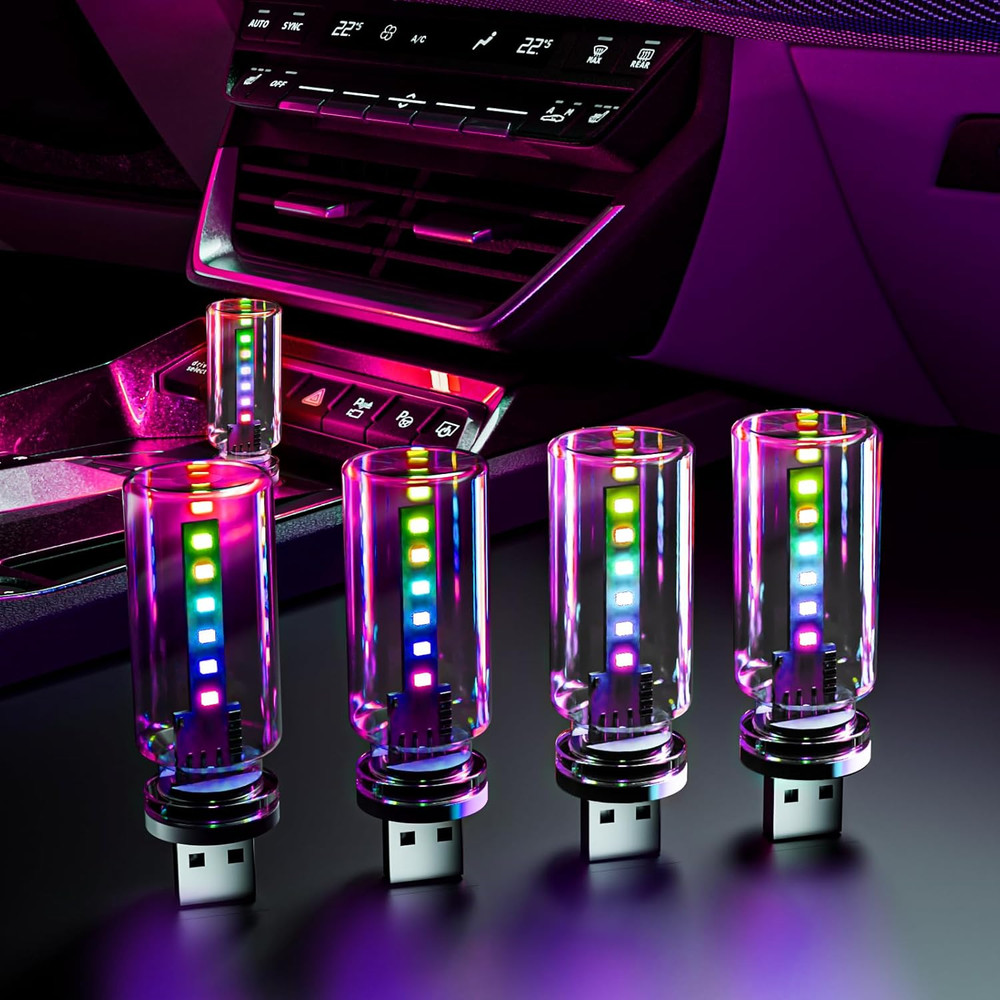 4 PCS USB Night Light, Touch Dimmable Mini USB LED Car Interior Ambient Lights,