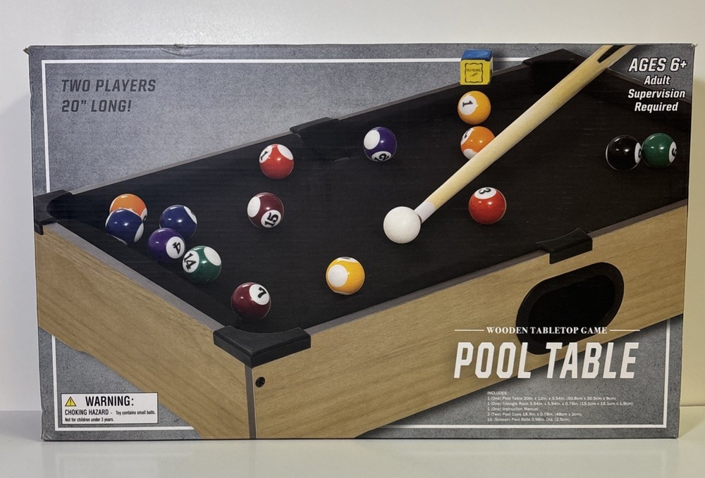 20" Mini Wooden Tabletop Pool Table Set - Portable Billiards Game NIB