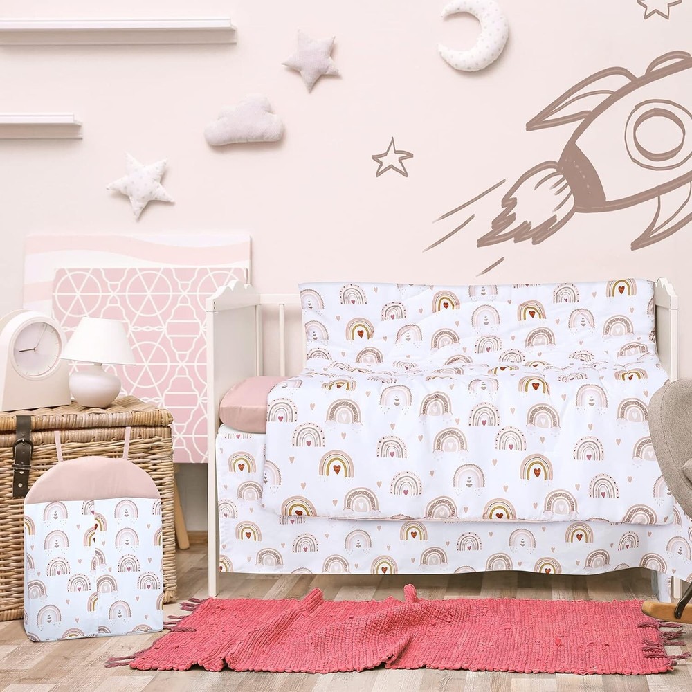 Boho Rainbow Crib Bedding Set - Standard Size - Soft Baby Bedding Set - 4 Pieces