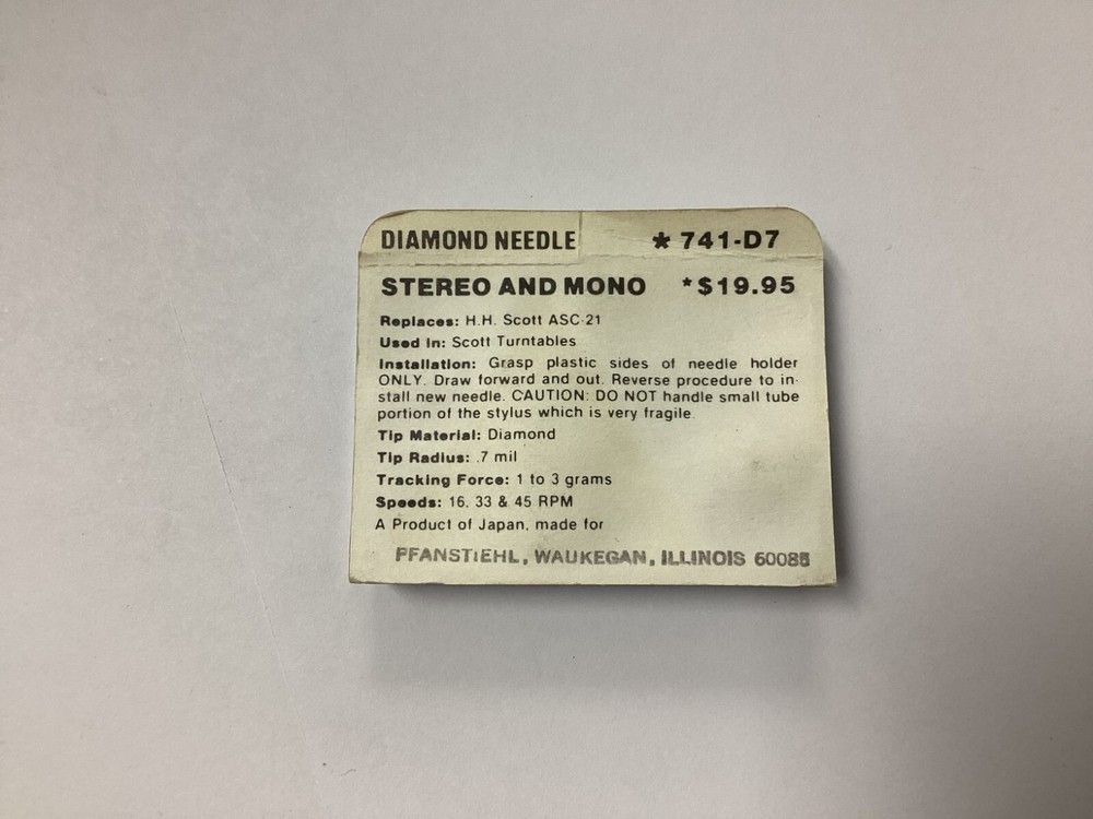 Pfanstiehl Phonograph Needle 741-D7