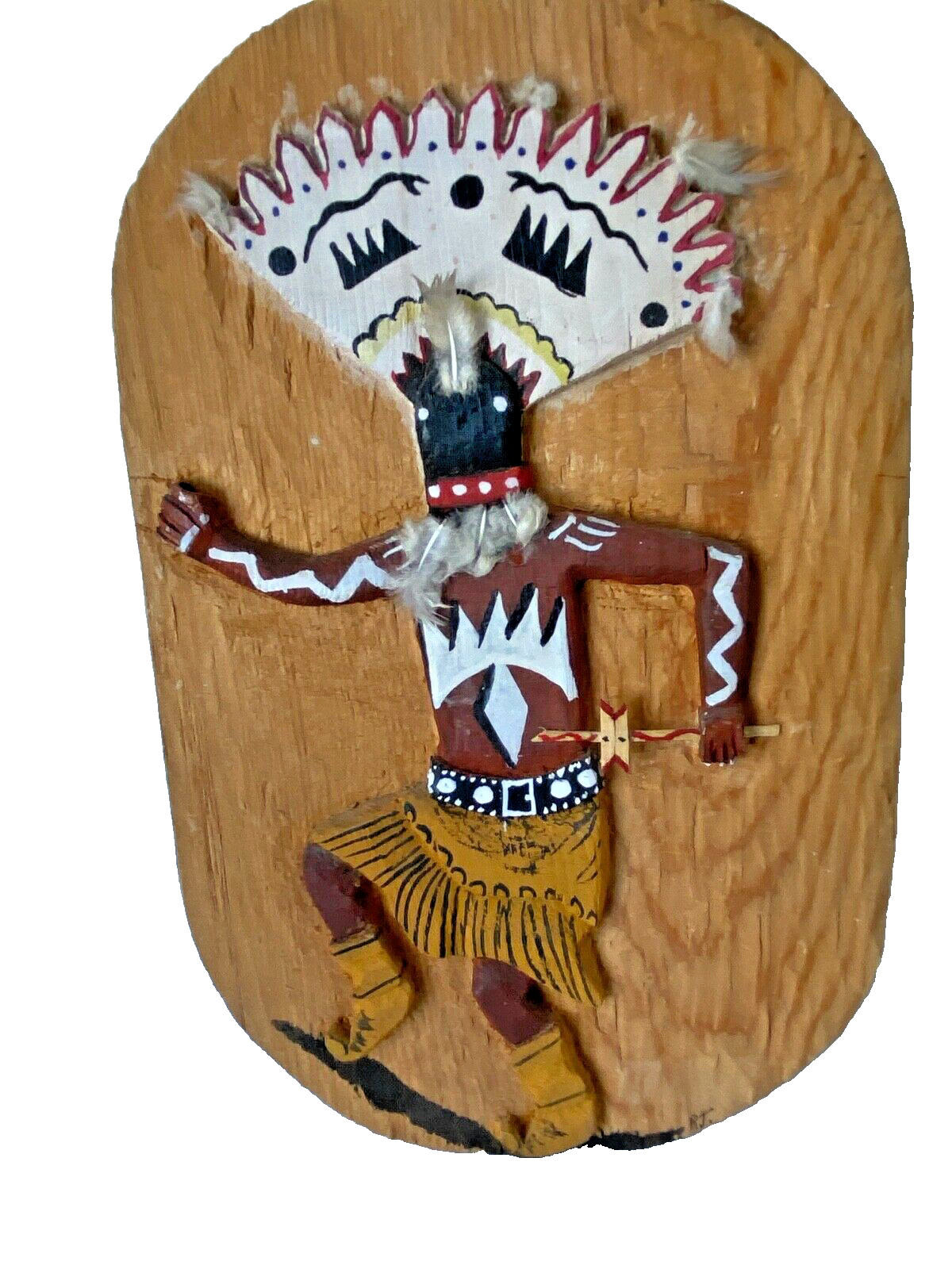 Apache Crown Dancer Art Carved Relief Wood Native American Plaque Signed