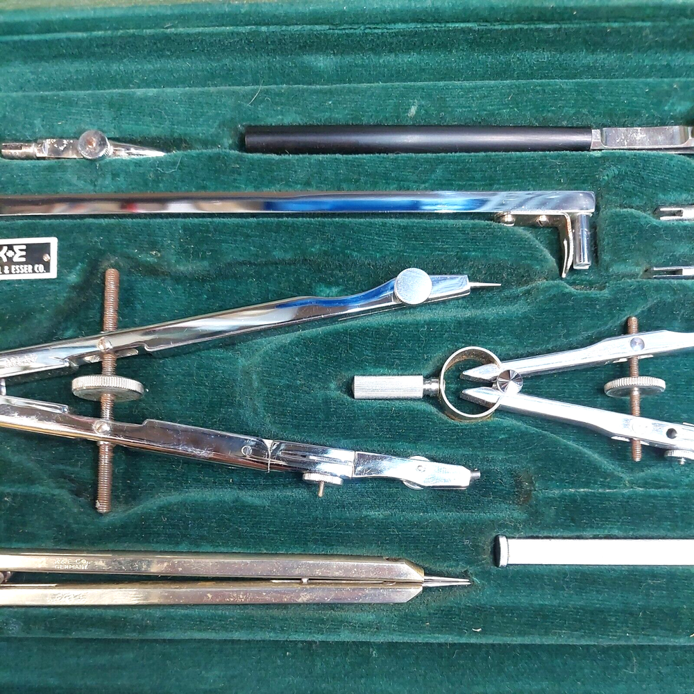 Keuffel Esser K E Drafting Tool Set Mechanical Drawing Utensils & Case - FREE SH