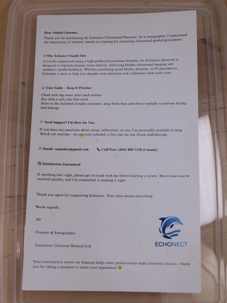 Echonect Ultrasound Practice Pad Training Model for Needle Insertion - NEW