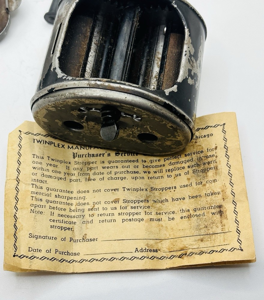 Vintage Twinplex Stropper Double Edge Razor Blade Sharpener With Advertising