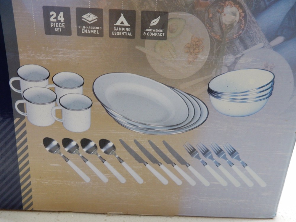 Stansport Deluxe 24-Piece Enamel Tableware Set - White