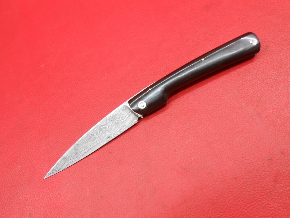 Custom Handmade Pattern Damascus Friction Folder Knife Buffalos Handle S586