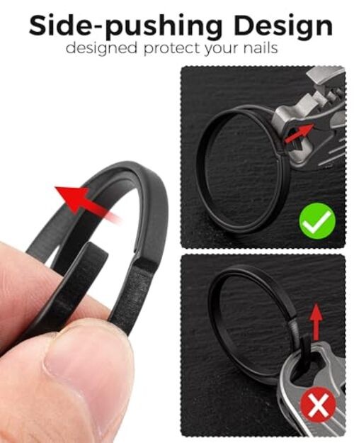 Key Ring, Titanium Side Pushing Key Rings Keychain Rings Small Split Black