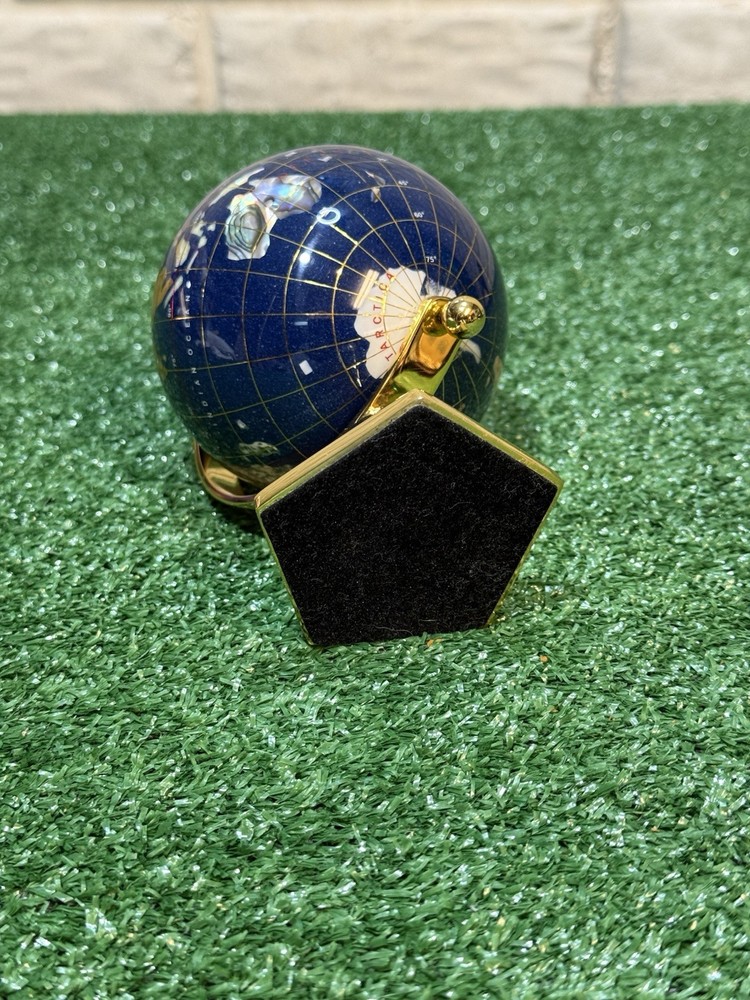 Gemstone Tabletop Globe Multicolor with Gold Base, Small Decorative, Rotating