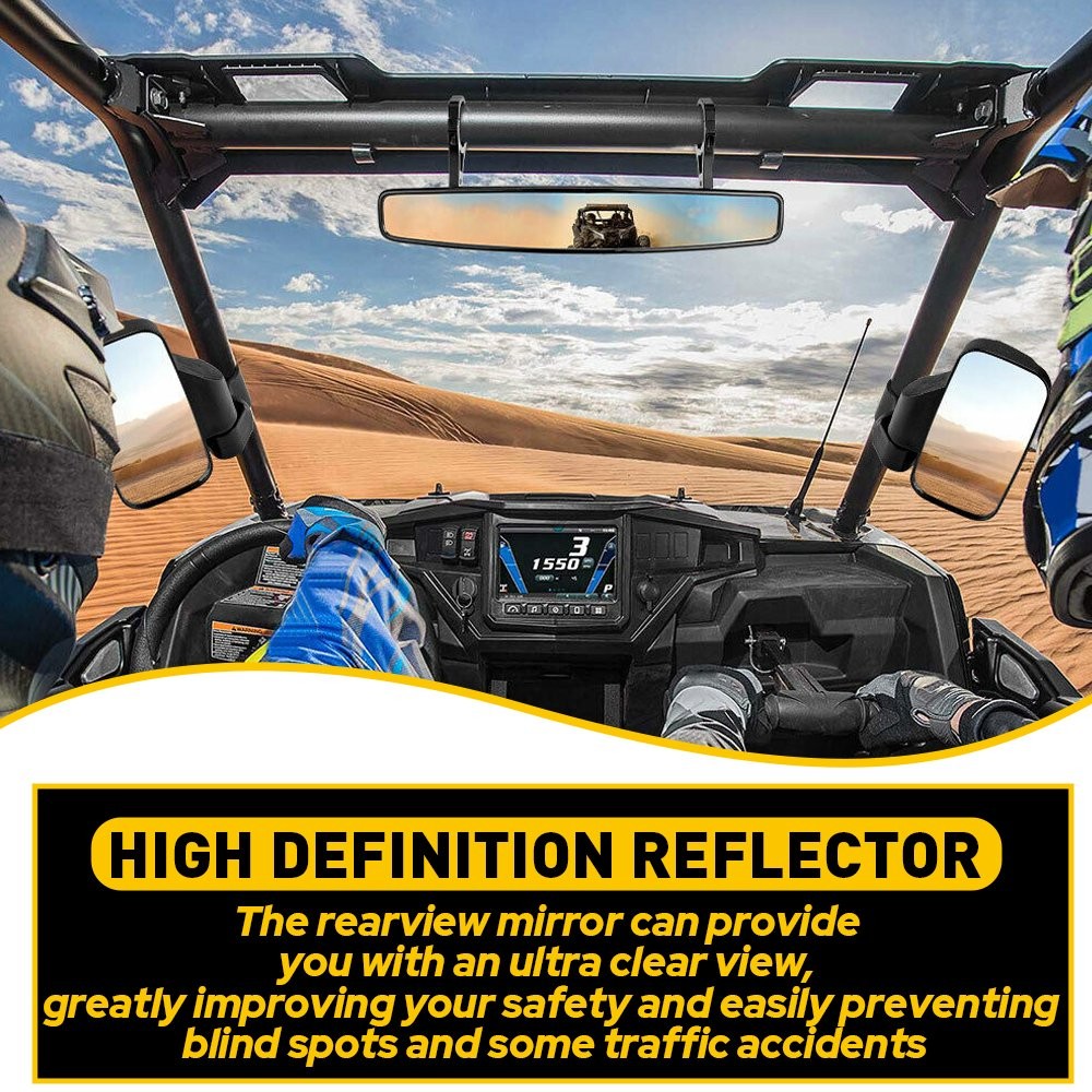Universal UTV View Rear Mirror Side Center + Mirror Set Adjustable 1.75"-2"