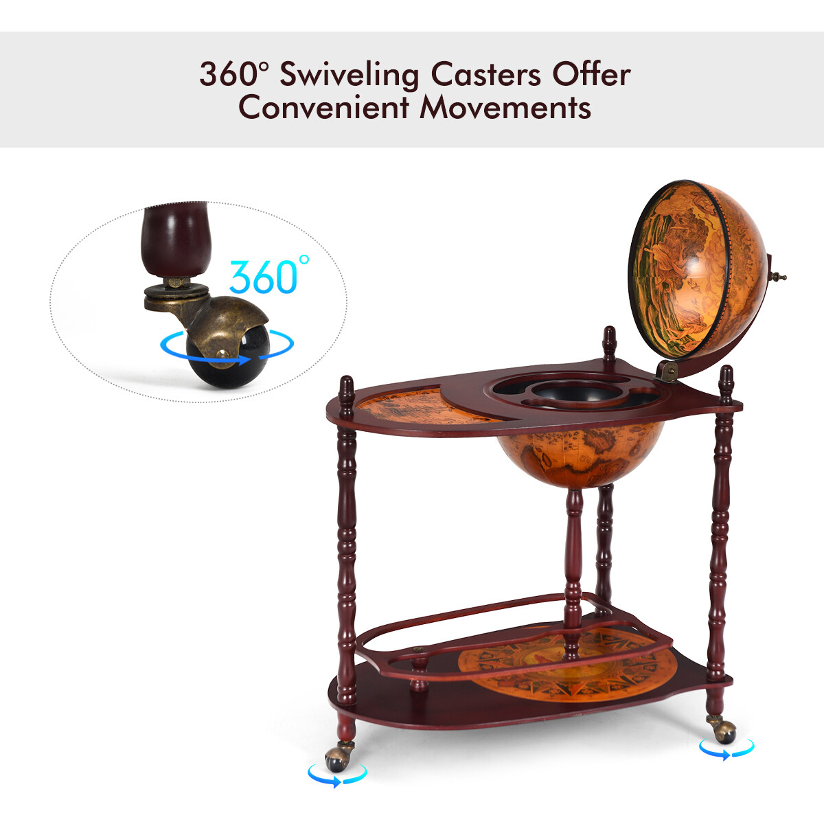 Wood Globe Wine Bar Stand 34" H 16th Century Italian Rack Liquor Bottle Shelf