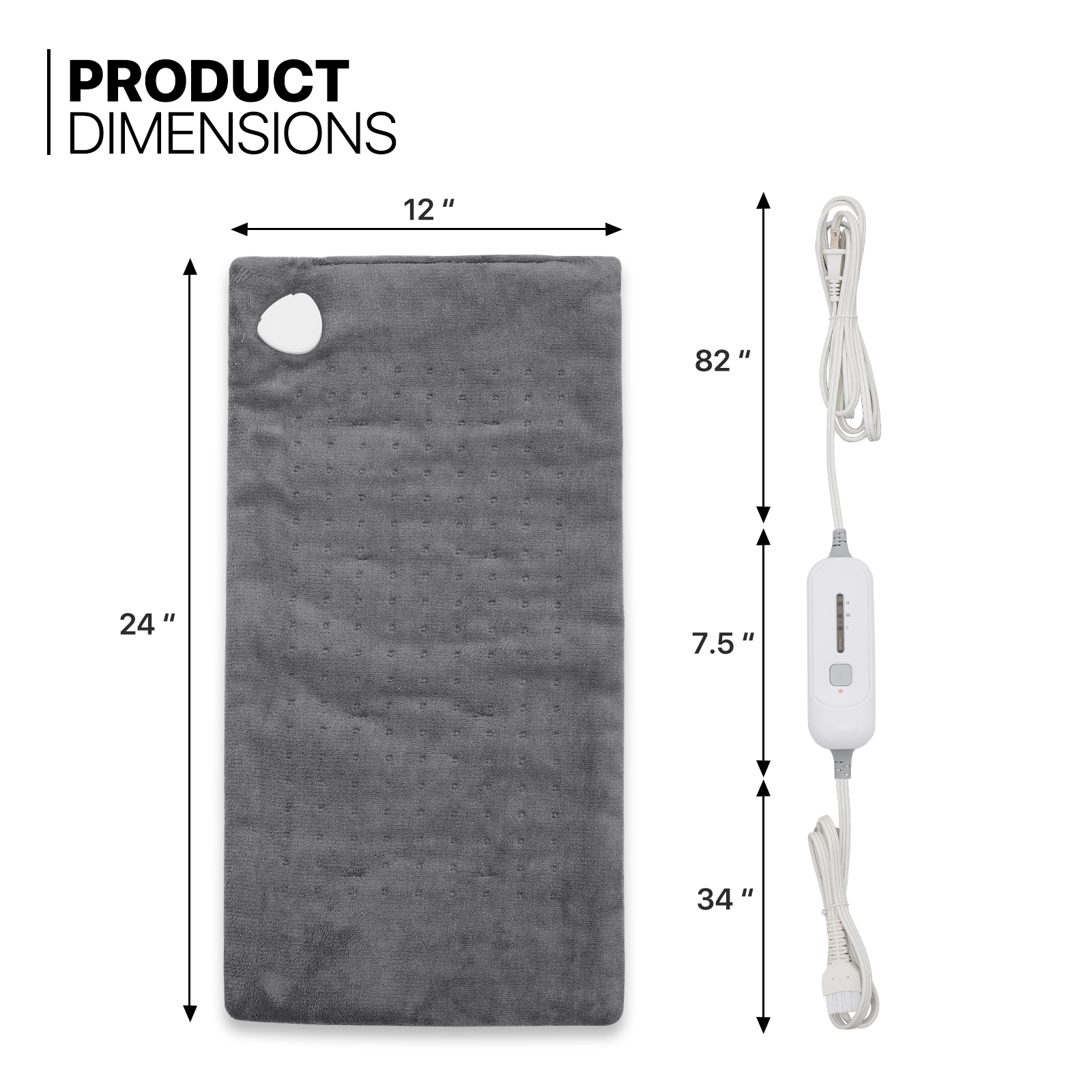 24"x12" Electric Heating Pad For Muscle Cramps Back Pain Relief w/3 Heat Setting