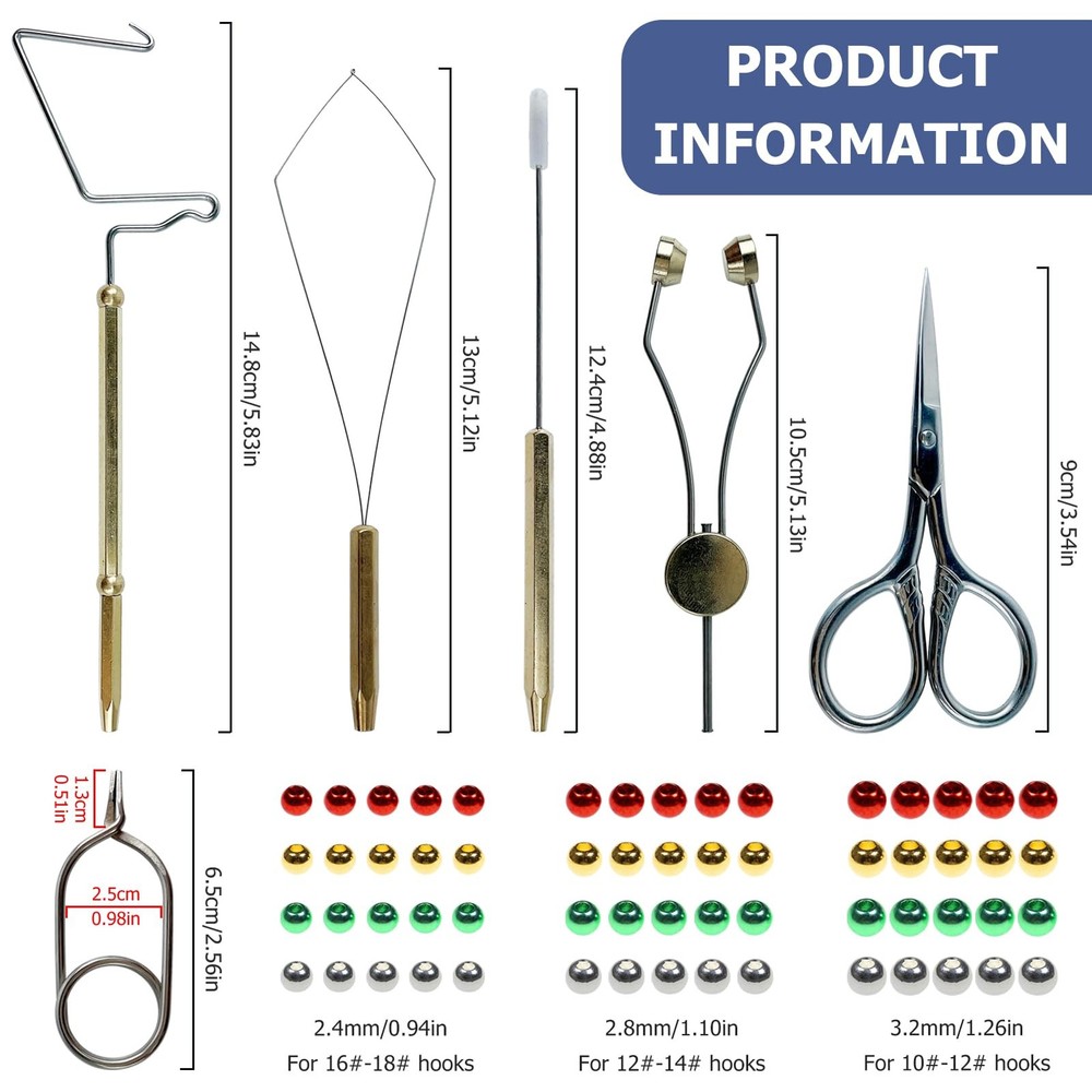 Fly Tying Kit Material Tools Kit Bobbin Fly Hooks Scissors Fly Beads Threader...