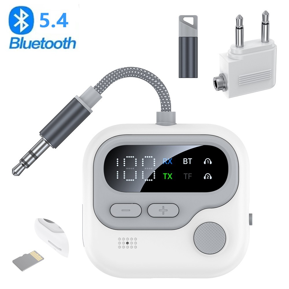 Bluetooth 5.4 Transmitter 3.5mm AUX Audio, TF Card Slot Adapter for Airplane Car
