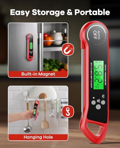 Meat Thermometer Digital, Instant Read Thermometer with Backlight, red