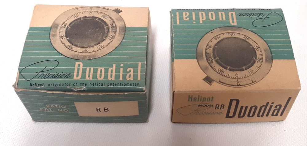 Vintage Helipot Model RB Precision Duodial Knobs - NOS - Qty 2 - Original Boxes