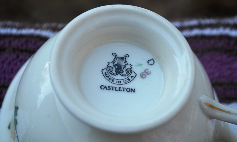 NEW PAIR OF CASTLETON COFFEE CUPS IN FRUIT PATTERN