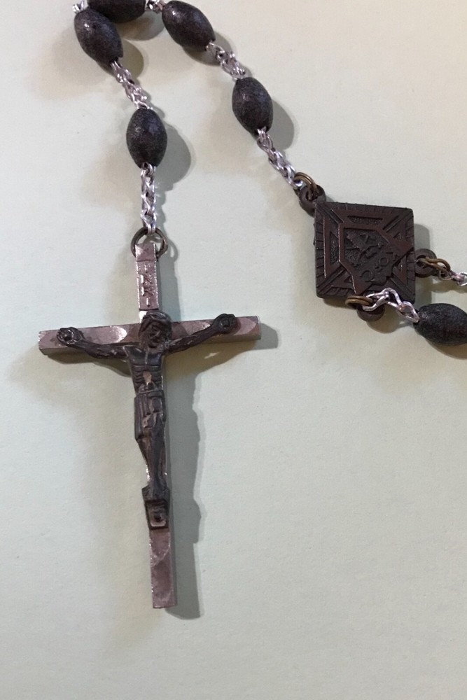 Vintage Rosary with Black Rectangular Beads Made in Italy Prayer Beads Crucifix 
