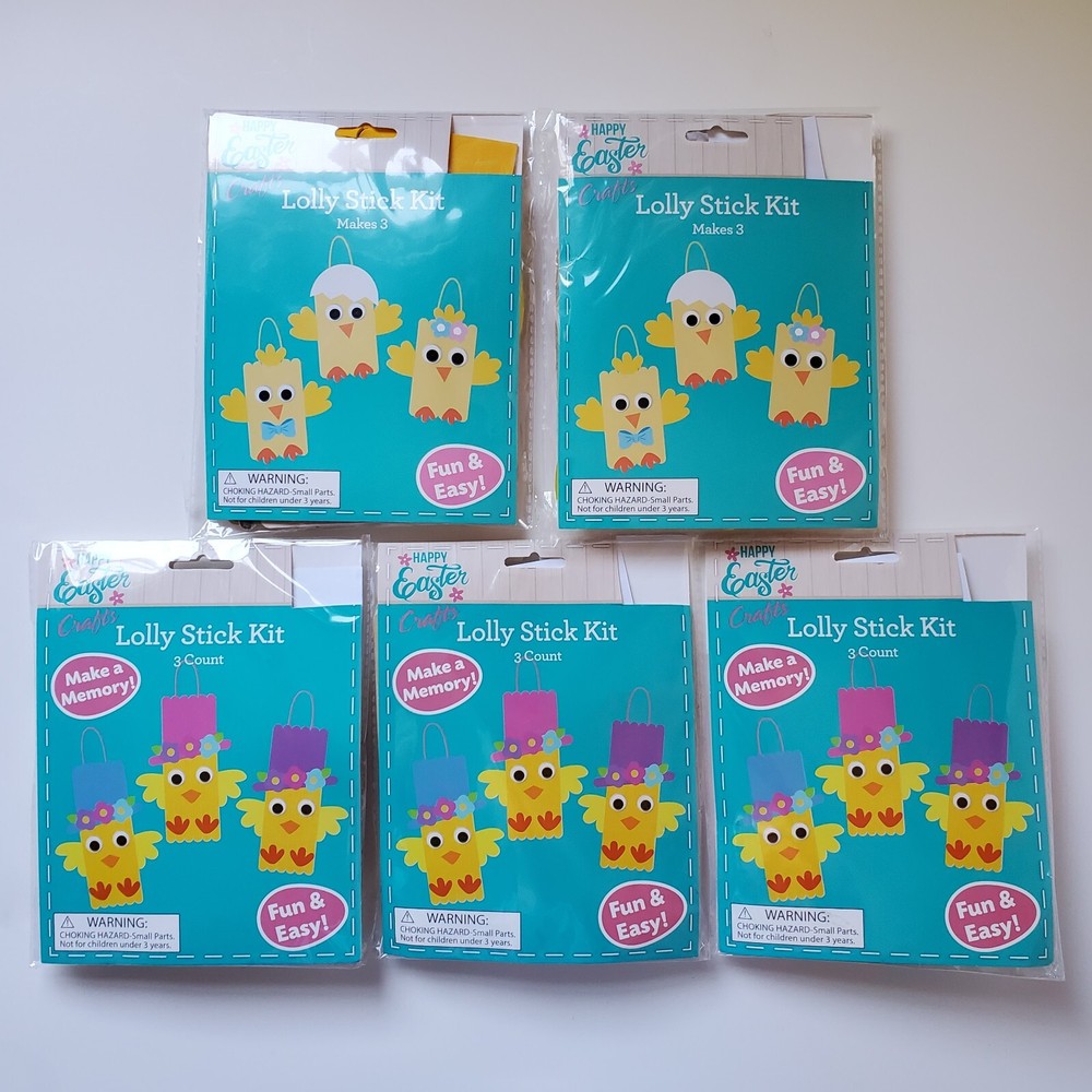 5 Lolly Stick Kit Easter Chicks 3 Each Stuffer Class Easy School Craft Activity