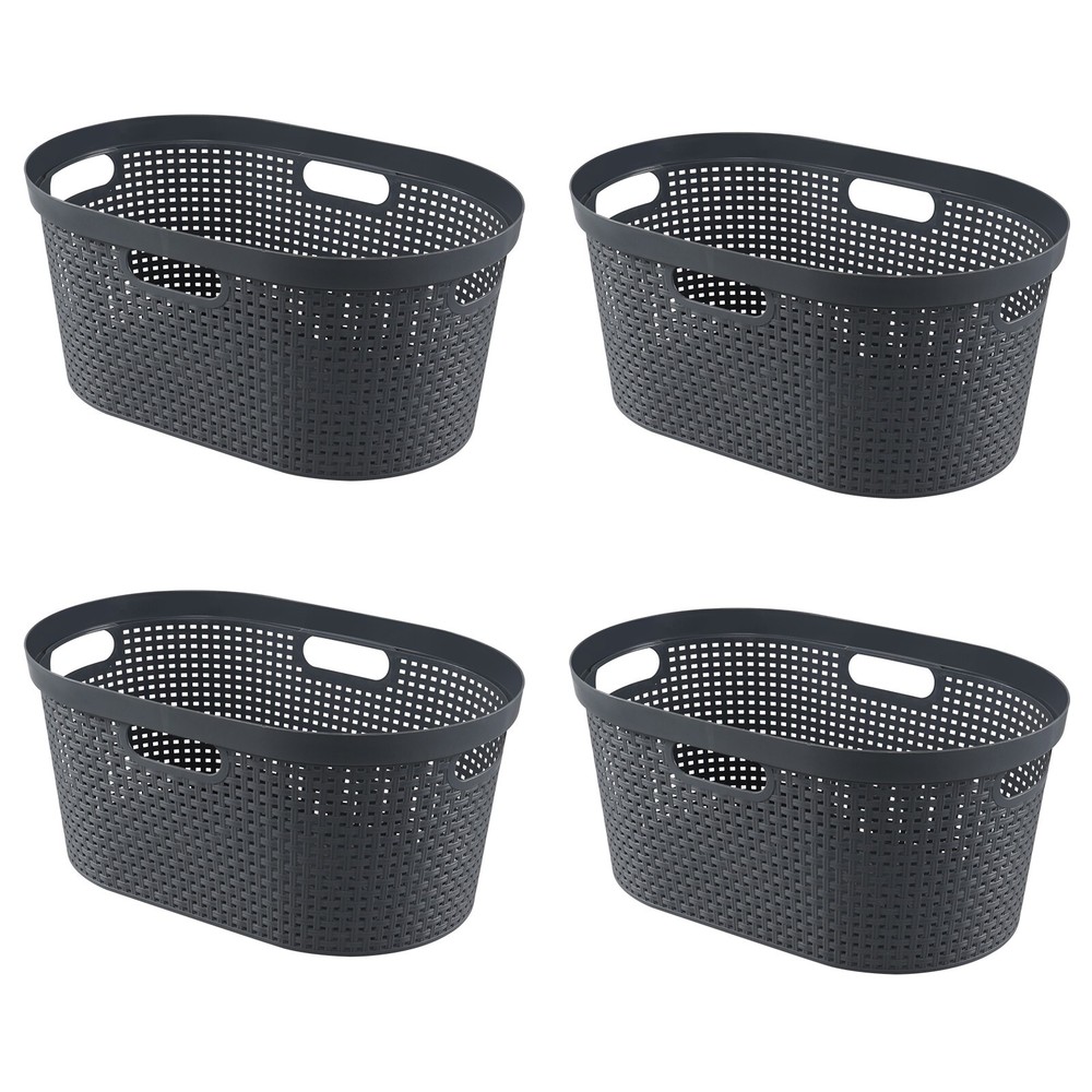 4 Pack Large Laundry Baskets, Plastic Hamper Laundry Basket, 40L, Grey