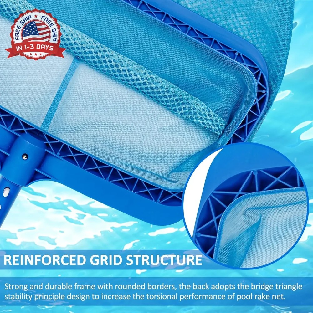 Poolvio Swimming Pool Skimmer Net, Fine Mesh Pool Leaf Rake Net with Double-Laye