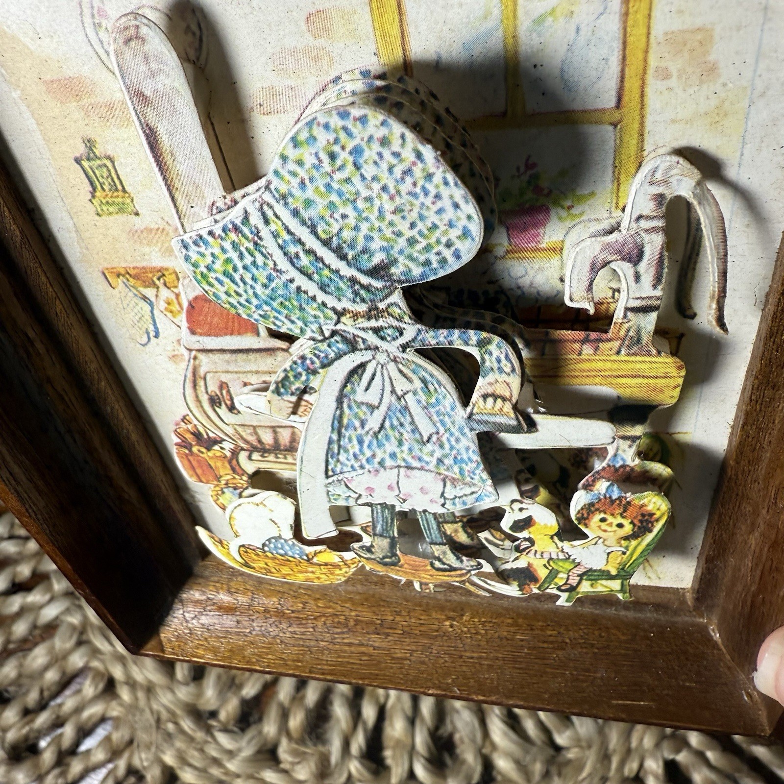 Holly Hobbie Style 3-D Art Decoupage Wooden Frame Set of 2 Christmas 1984