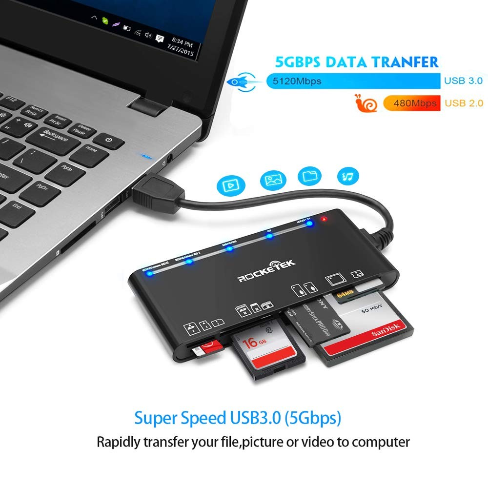 USB3.0 Multi-Card Reader, SD/TF/CF/Micro SD/XD/MS 7 in 1 Fast USB A, ST-A-CR7