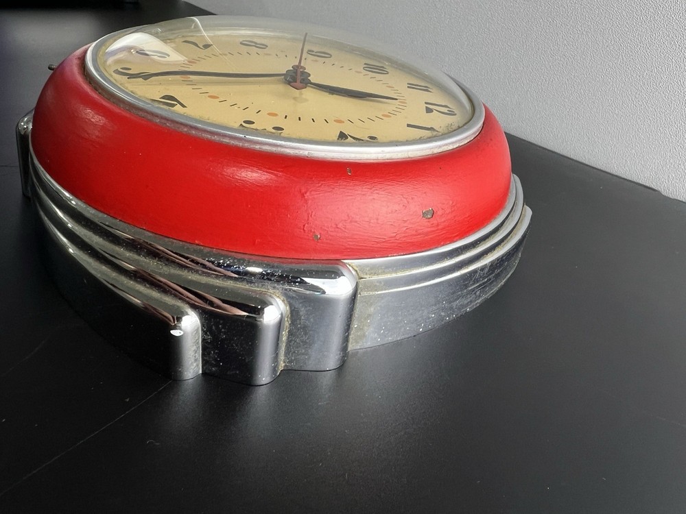 MCM Warren Telechron Model 2H09 Red Electric Wall Clock -Needs New Plug