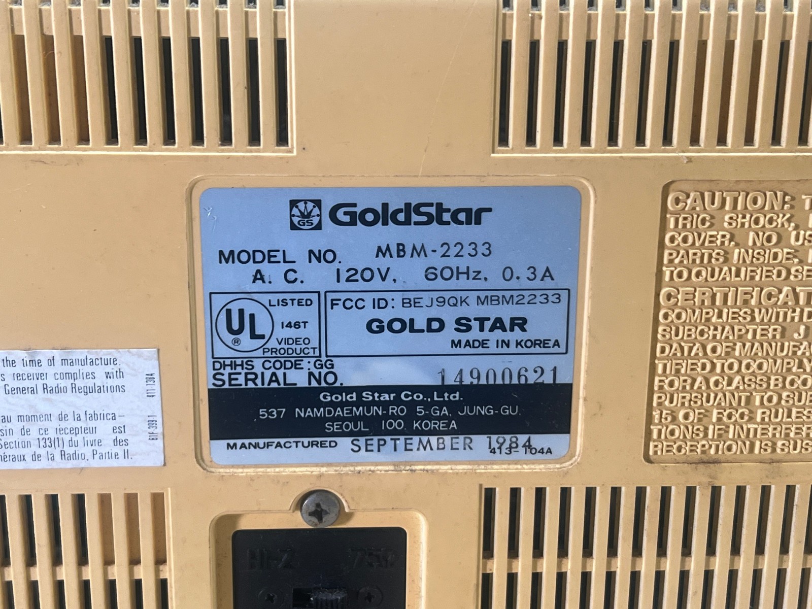 Goldstar MBM-2233 Vintage Monitor for Apple II Atari C64 1984 - 12" screen