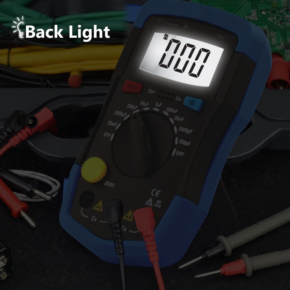 Digital Capacitance Meter Capacitor Tester 200pF-20mF Handheld Multimeter 2000C