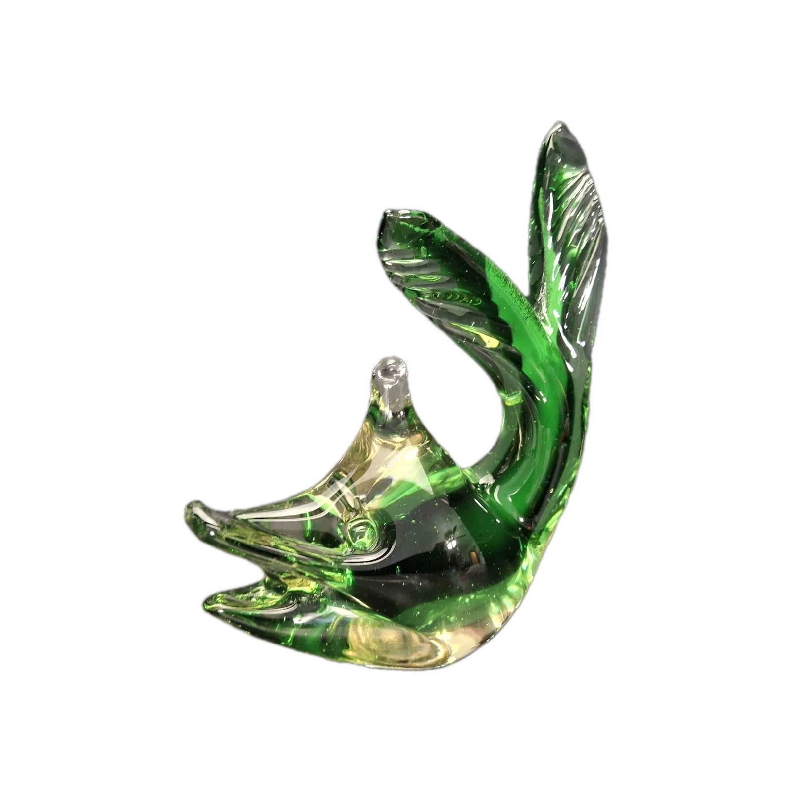 Vintage Green Glass Fish Sculpture Murano Paperweight Made in Italy Sunken Eyes