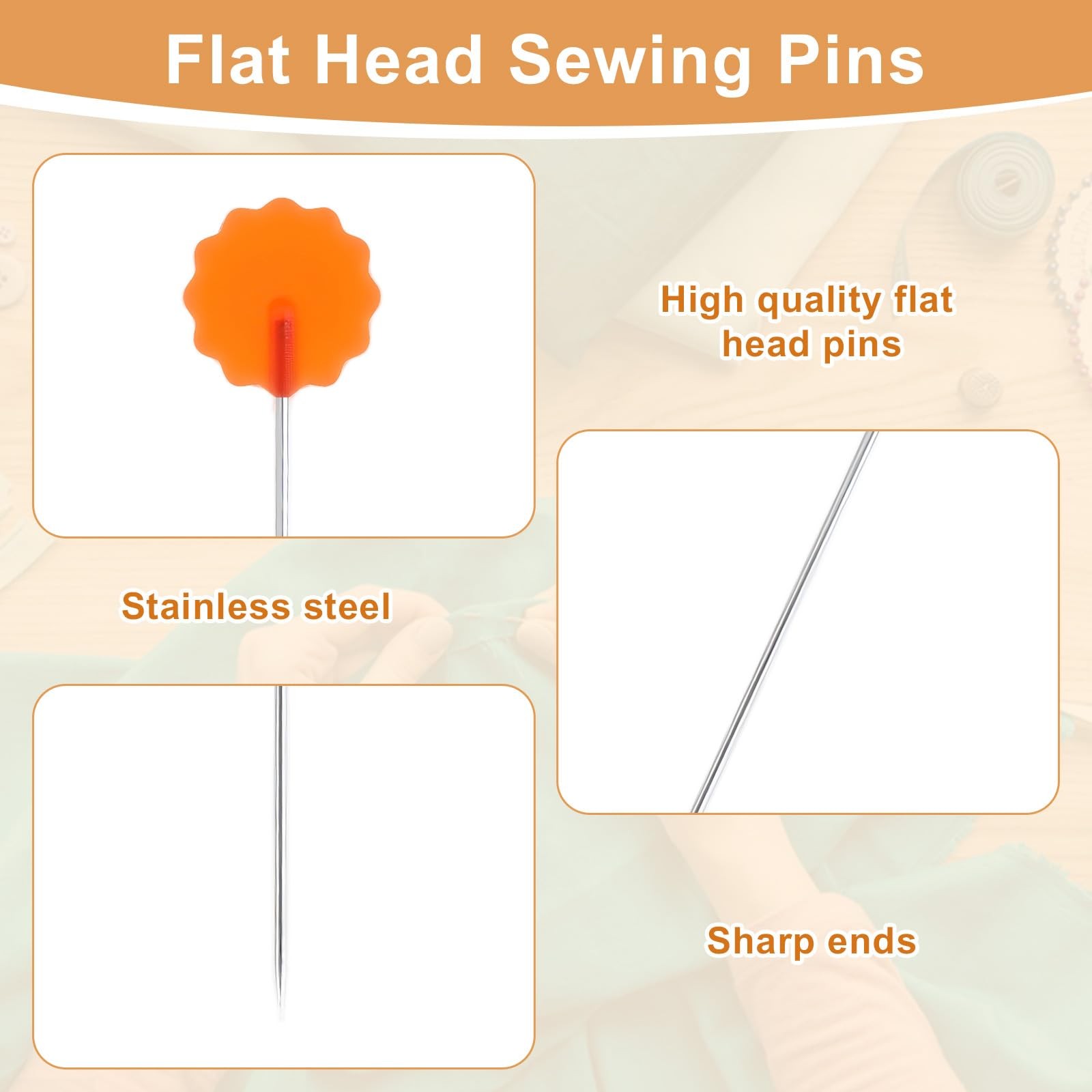 200 PCS Flat Head Sewing Pins Straight Pins with Colored Flower Heads Quilting P