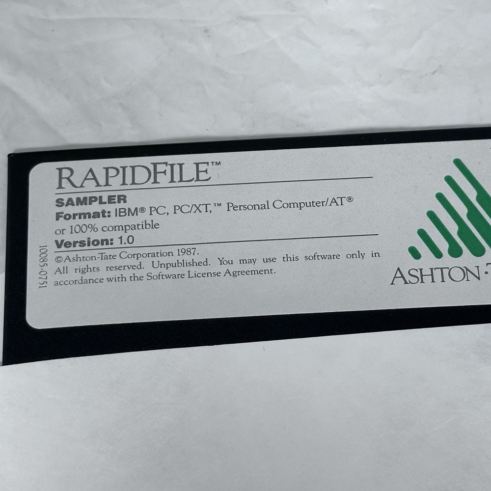 New? Ashton Tate RapidFile Database Version 1.0 IBM PC 3.5 5.25 Media Software