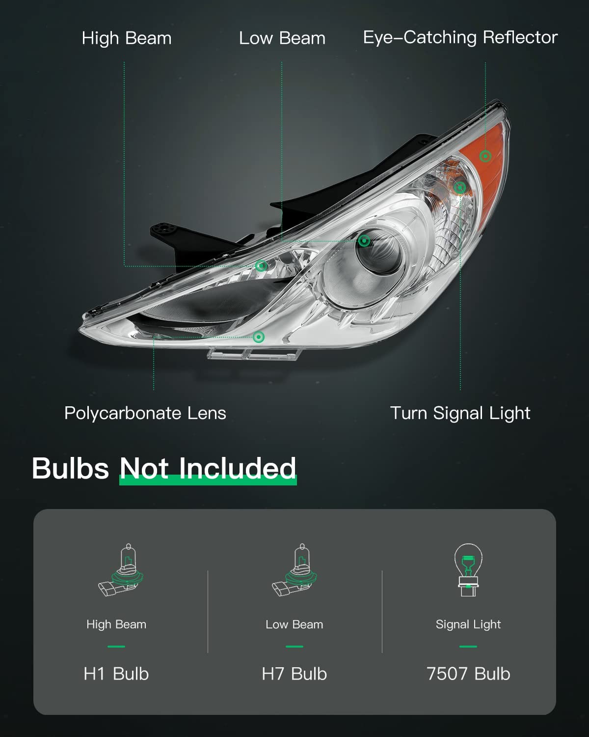 Headlight Assembly Replacement Fit 2011-2014 For Hyundai Sonata